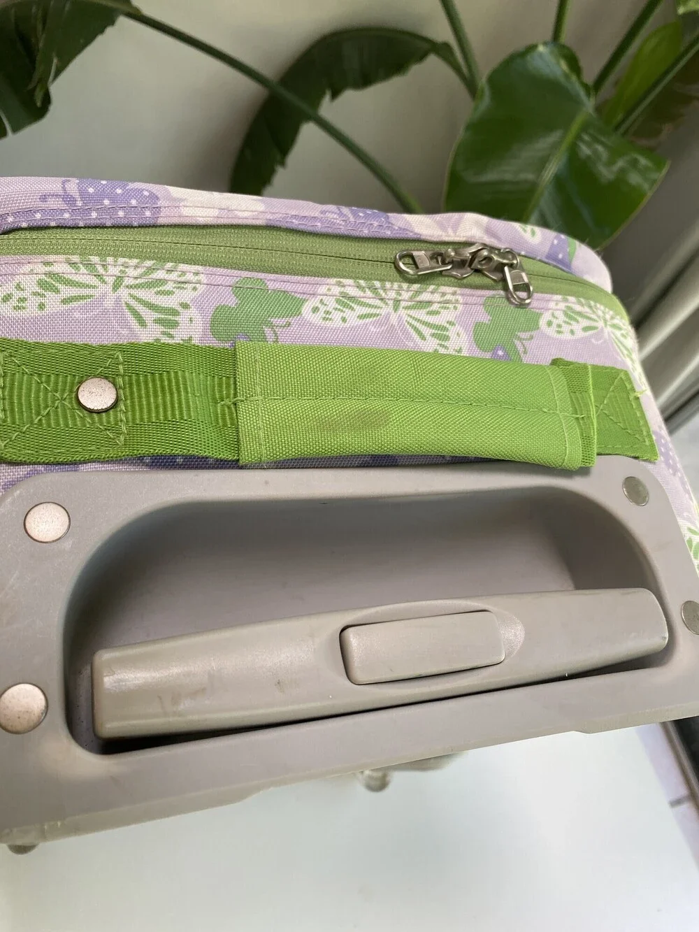 Pottery Barn Kids Butterfly Rolling Suitcase Purple Green Embroidered